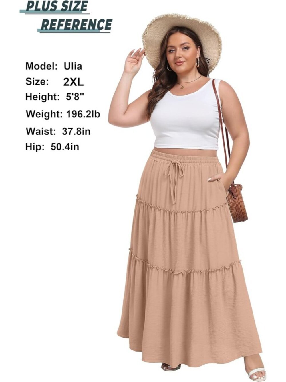 Women's Boho High Waisted A-Khaki Maxi Skirts Tiered Floral Long Skirts - Picture 5 of 5